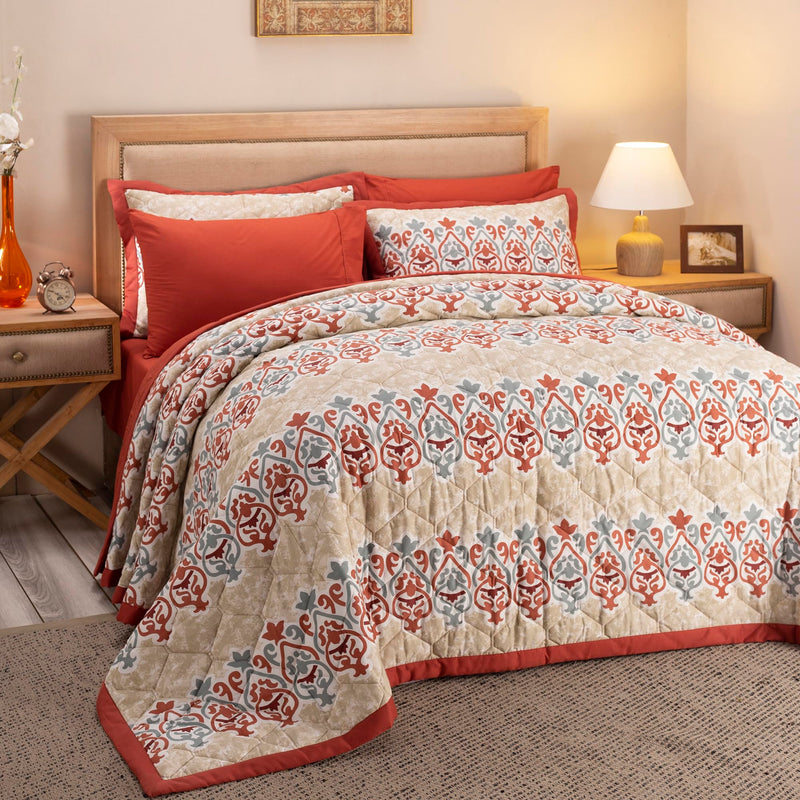 maspar Nouveau Tradition 100% Natural Cotton Filling Quilt/Quilted Bed Cover/Comforter, 152 X 228 cm, Single, Red