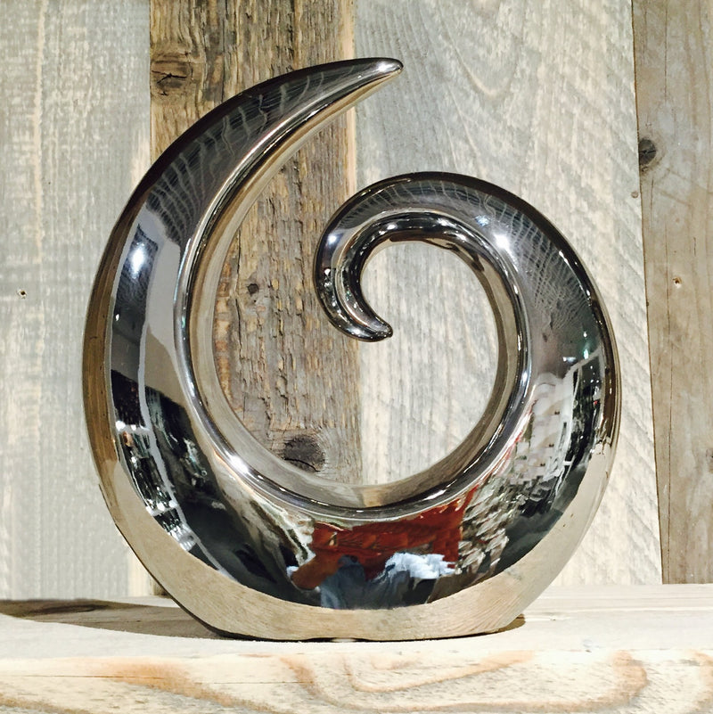 WHW Whole House Worlds The Crosby Street Contemporary Asymmetrical Wave Sculpture, Modern Art, Silver Titanium Glaze, Ceramic Stoneware, 7 1/8 L x 2 3/8 x 8 H Inches