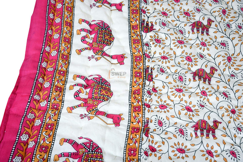 Swep & Shop Rajasthani Traditional Cotton Jaipuri razai ac Blanket Camel Print with Floral Design Single Bed Reversible ( Both Sided ) Jaipuri Quilt 55 x 85 inch - Pink