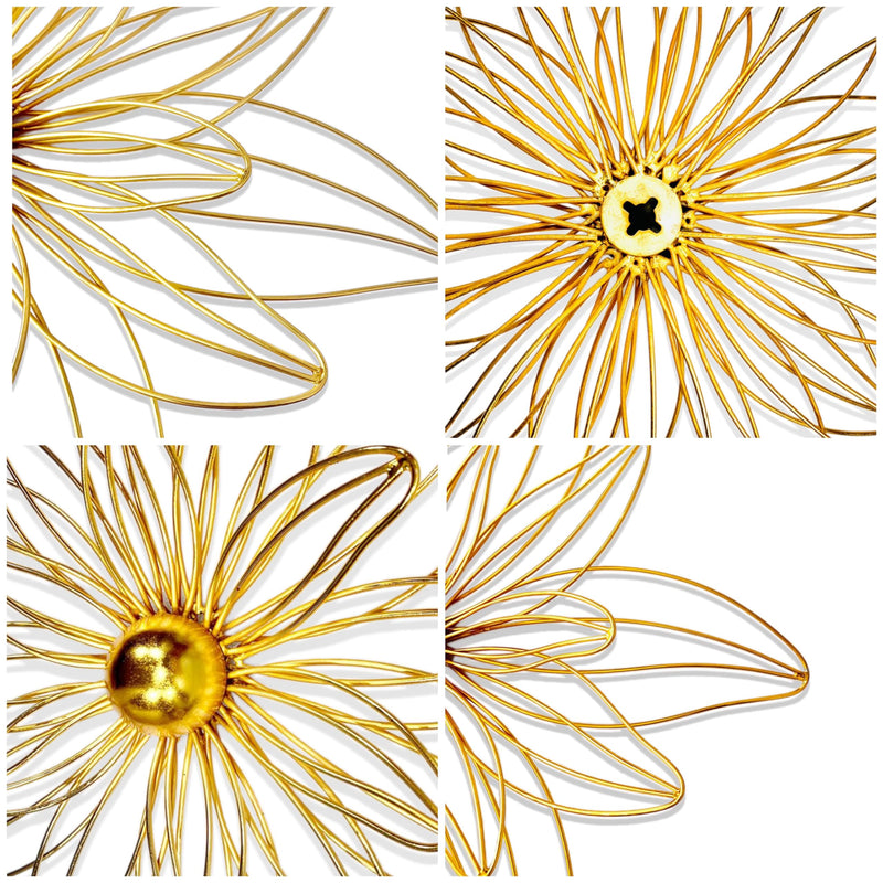 ZOVE Metal Set of 3 Pieces Golden Flowers Wall Art Hanging Perfect For Home, Hotel, Restaurant, Living Room Decoration (24 x 24 Inch)(Golden)