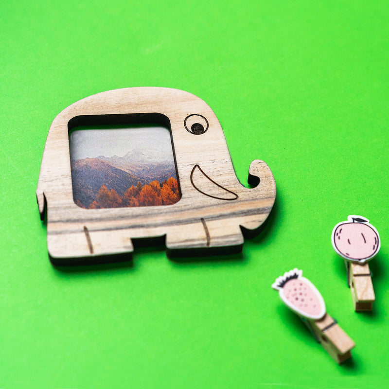 IVEI Bus and Elephant Shaped Wooden Photo Magnet - Set of 2 Wood Magnets for Fridge - Magnet Board for Kids - Fridge Magnets