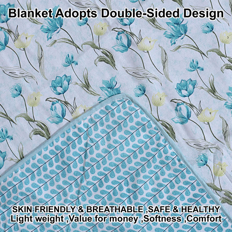 Kuber Industries Lightweight Tropical Plant Design Cotton Reversible Double Bed Dohar|AC Blanket for Home & Travelling (Sky Blue)