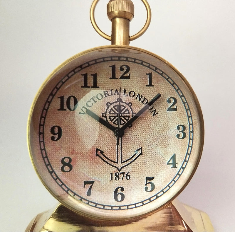 Antique Nauticalia 2 Inches Brass, Trophy Design, Table Clock Brass Desk & Shelf Clock