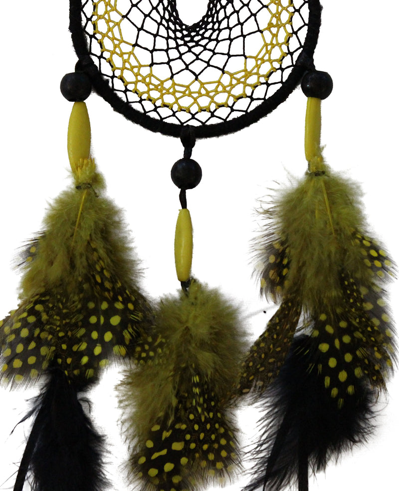 Daedal dream catchers - Dandelion Yellow Wool and Wool Blend Long Wooden Beaded Dream Catcher (Dimensions 36cm L X 12cm W X 1cm D) Hand Made Hand Crafted Home Décor Wall Hanging DDC123