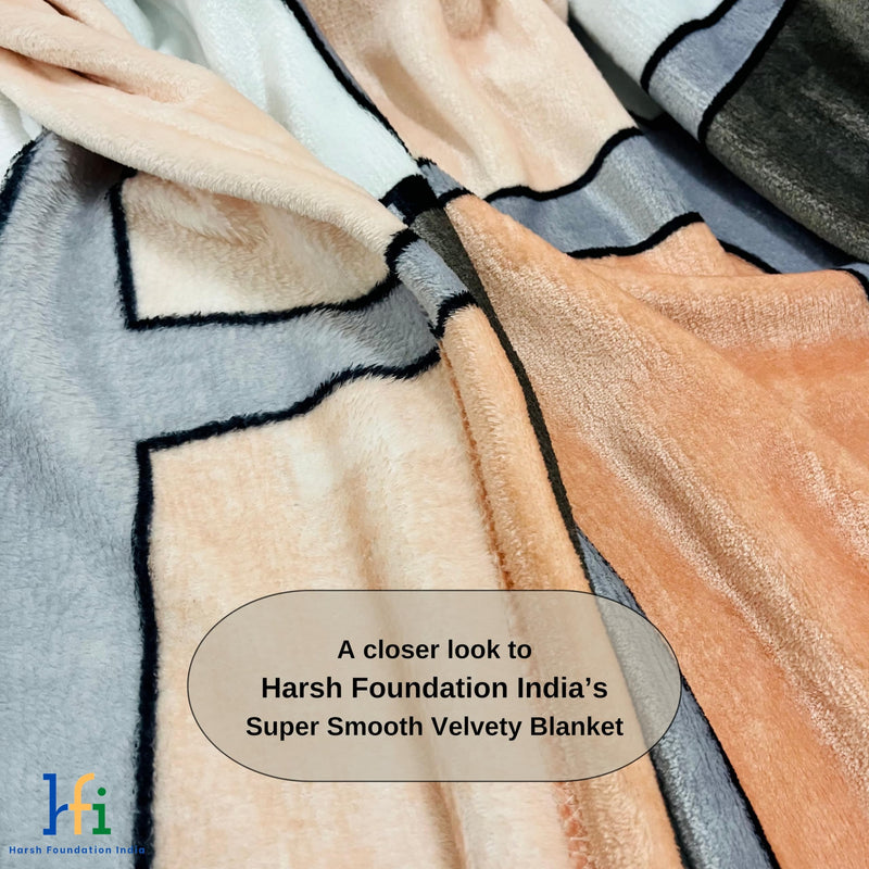 Harsh Foundation India™ HFI Ultra Silky Double Bed Blanket/Winter Bedsheet, True 240 GSM, Warm Lightweight Velvety Soft Flannel for Mild Winters, AC Room, Travel, Sofa Throw(Pastel Blocks, Double Bed)