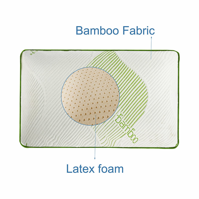 Coiron 100% Natural Bamboo Latex and Organic Cover Pillow,23X16 Inch,Green, 1 Piece