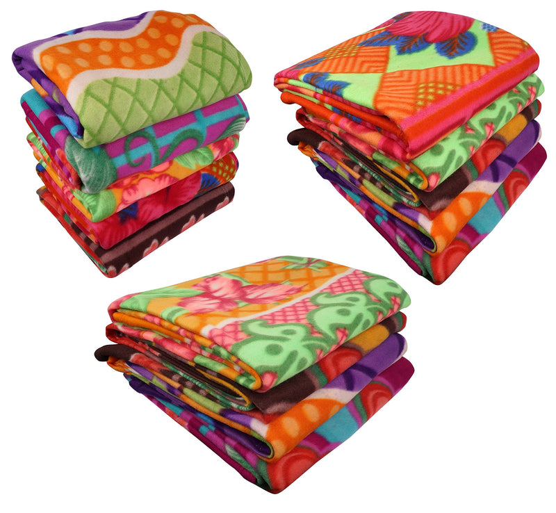 Zacharias Single Bed Printed Fleece Blanket/BedSheet (Multicolour) - Pack of 14