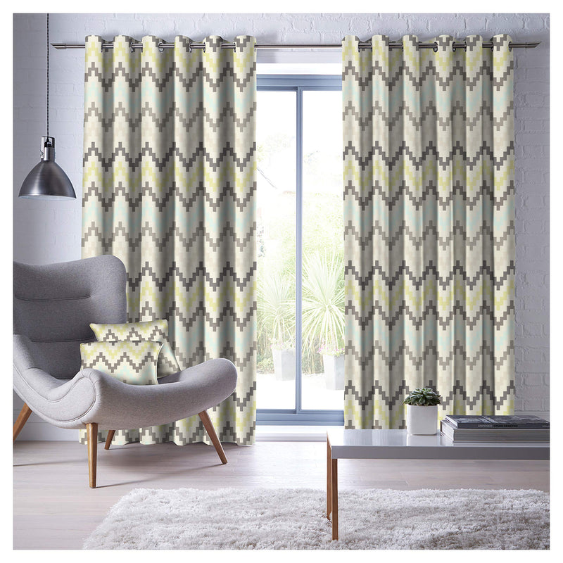 Casableu Dyke 2 Piece Polyester Eyelets (Steel) Blackout Curtains with Tie Back, Bedroom Living Room (Dyke Lime, 9 Ft x 4.2 Ft)