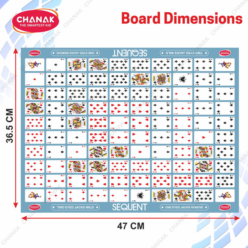 Chanak Make A Sequent Board Game, Sequence Board Game, Strategy & Logic Challenging Game with Foldable Board, Plastic Chips & Cards, for Kids Above 7 Years (BIS Approved).