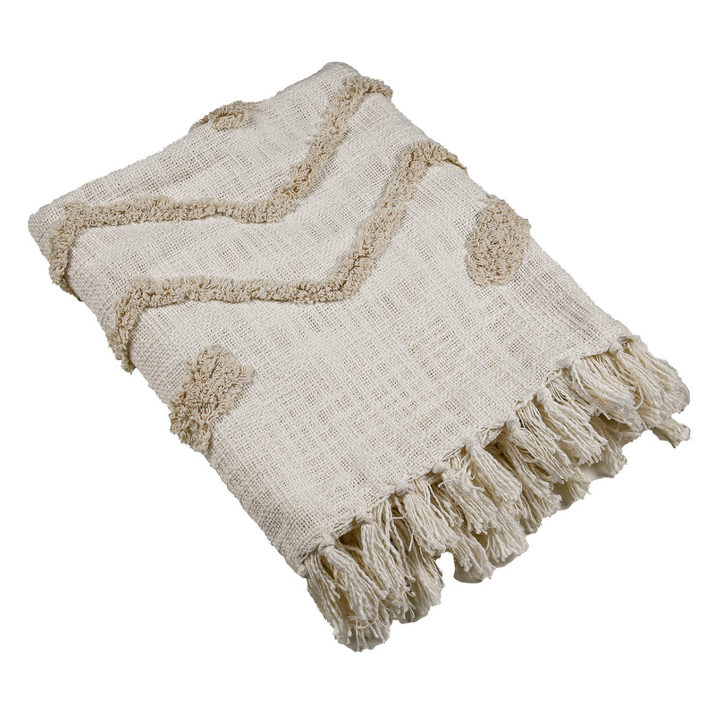 IQ INTERIOR QUOTIENT Sage White Throw Blanket for Sofa, Bed and Couch | Hand-Knitted | Sofa Throw 100% Cotton with Tassels | 150cm x 125cm | 60" x 50" | Pack of 1