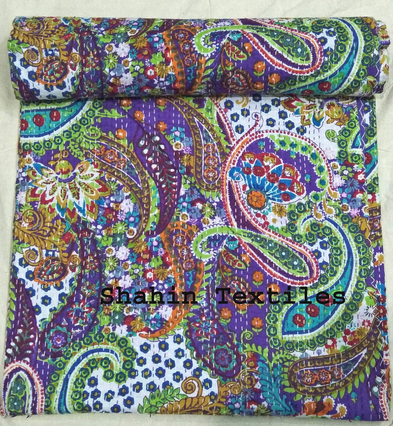 TI AMO Handmade Multi Color Printed Kantha Quilt 60x90 Inch Kantha Coverlet Throw Kantha Gudari