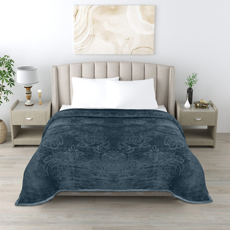 CHICERY Ultra Soft Luxurious Embossed Very Warm Korean Mink Blanket Double Bed for Winter (Grey), Skin Friendly