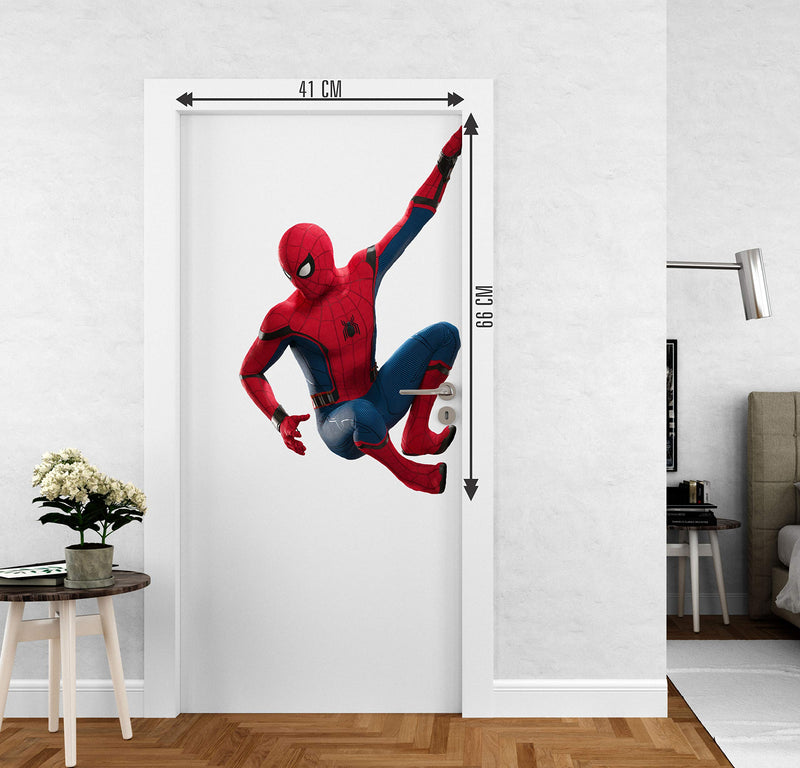 DivineDesigns™ Vinyl Spiderman Side Door Reusable Just Peel & Stick Self-Adhesive Sticker Ideal for Kids Room, Living Room, Bedroom, Office Bedroom, Nursery Wall Decoration (Multicolour - Pack of 1)