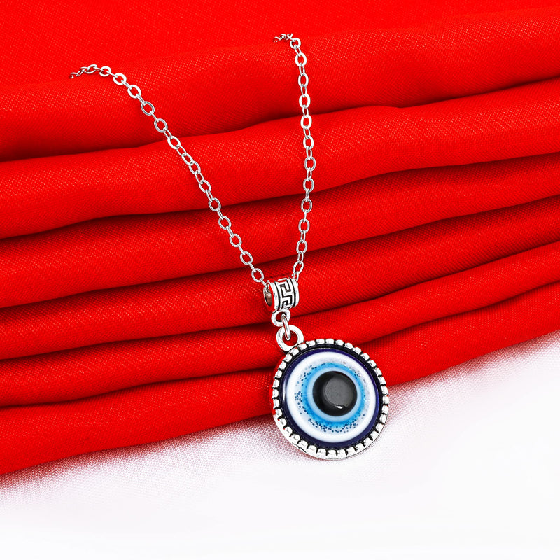 Fashion Frill Stylish Silver Chain For Men Girls Silver Plated Evil Eye Silver Chain Pendant For Men Boys Women Gift for Sister Love Gift Unisex Pendant Necklace