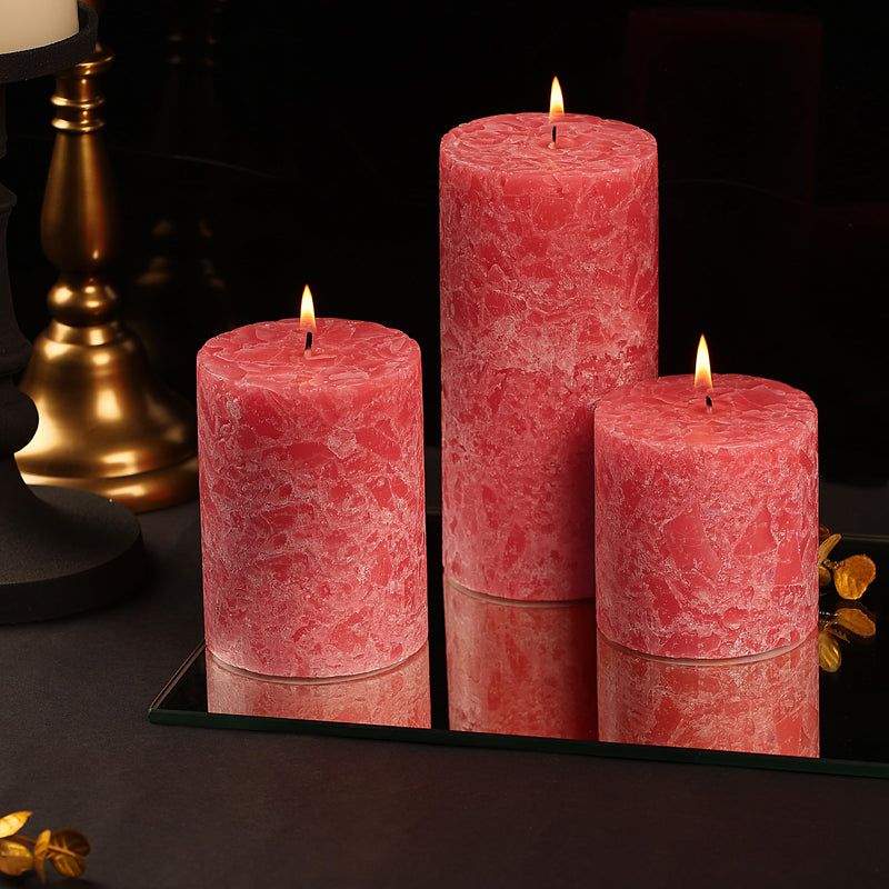 PROSPERRO LUMO by Parkash Candles Set of 3 Fragrance Pillar Candles Marble Finish 3x3, 3x4, 3x6 (Baby Pink - White Sage)