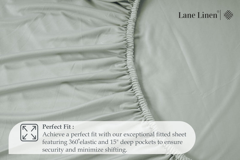 Lane Linen Twin XL Fitted Sheet Only - 4 Way Stretch Jersey Knit Deep Pocket Twin XL Bottom Sheet - Fits Upto 16" Mattress (No Flat Sheet), Wrinkle Free, Microfiber Fitted Sheet Twin XL - Mineral