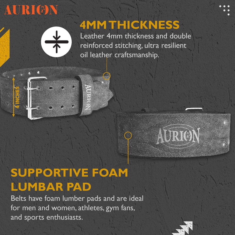 AURION Premium Suede Leather Premium Weightlifting Belt (Small, Grey, 1pc) for Men and Women| Body Fitness Gym Back Support Weightlifting Belt | Gym Equipment | Adjustable Buckle | Power Training