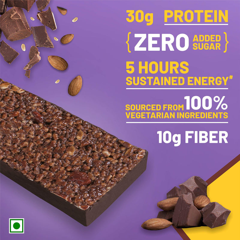 RiteBite Max Protein Ultimate Choco Almond 30g Protein Bars [Pack of 6] Protein Blend, Fiber, Vitamins & Minerals, No Preservatives, 100% Veg, No Added Sugar, For Energy, Fitness & Immunity - 600g