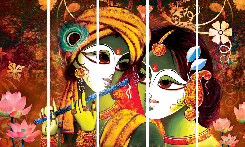 KYARA ARTS Multiple Frames, Beautiful Radha Krishna Wall Painting for Living Room, Bedroom, Office, Hotels, Drawing Room Wooden Framed Digital Painting (50inch x 30inch)