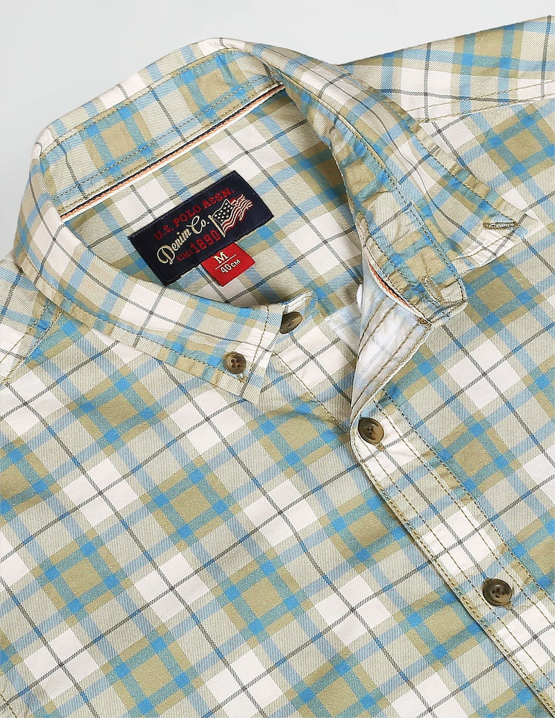 U.S. POLO ASSN. Mens Printed Checks FS Shirts (UDSHTFX0022_KHAKI_XXL)