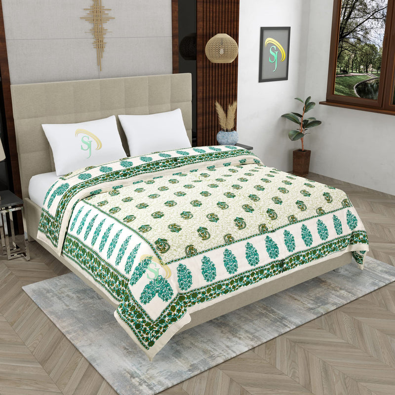 LushHavenDecor 240 TC Double Bed Jaipuri Razai Organic Pure Cotton Jaipuri rajai Ac Quilt for Winter and Summer Soft Light Weight Rajasthani Traditional Cotton Comforter 85 x 100 inch Green