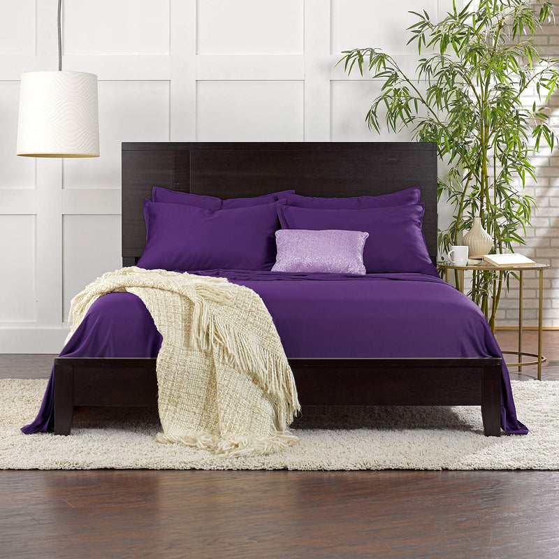 Pure Bamboo Sheets Queen Size Bed Sheets 4 Piece Set, 100% Organic Bamboo, Luxuriously Soft & Cooling, Double Stitching, 16" Deep Pockets, 1 Fitted, 1 Flat, 2 Pillowcases (Queen, Purple)