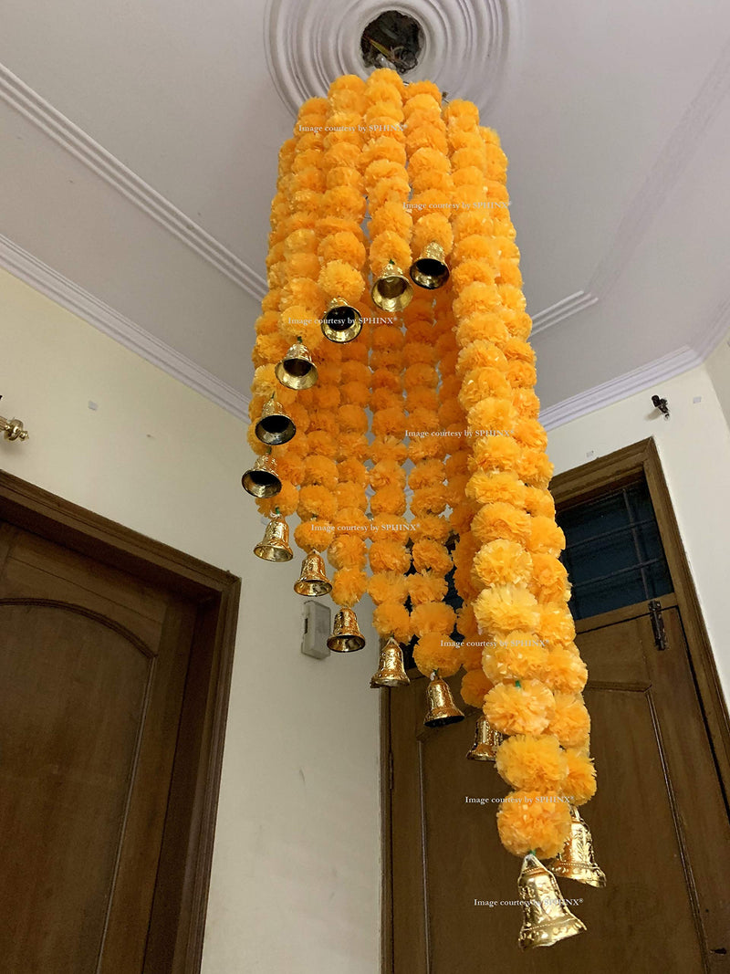 SPHINX artificial marigold fluffy flowers (genda phool) chandelier/jhoomar (Light Orange, approx. 4 ft.)