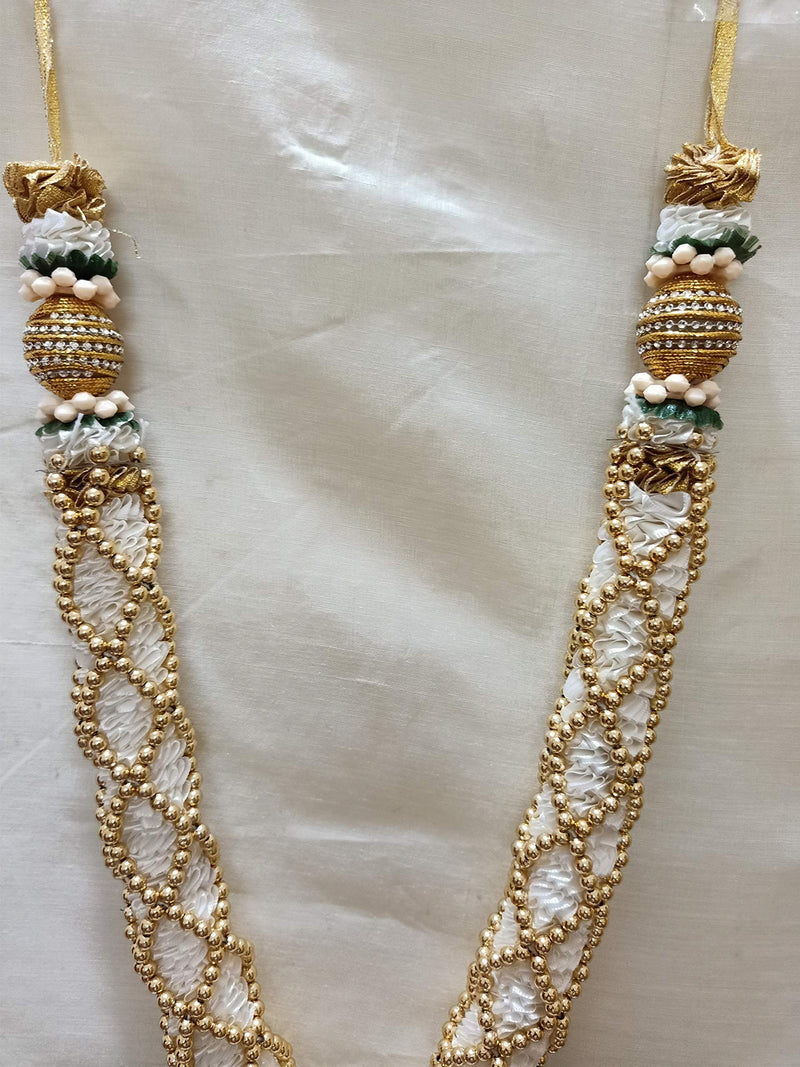 Sri Sainath Enterprises White with Gold Balls Chain with Golden Stone Ball with Jasmine Flowers Garland Length - 45 cm