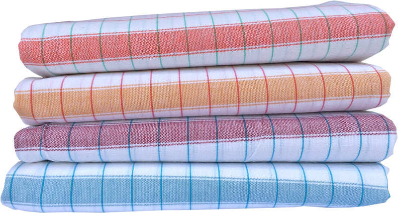 Fancyadda Handloom Cotton Bath Towels (Pack of 4, Extra Large Size, 3 feet x 6 feet, Premium Quality, Checks Pattern)