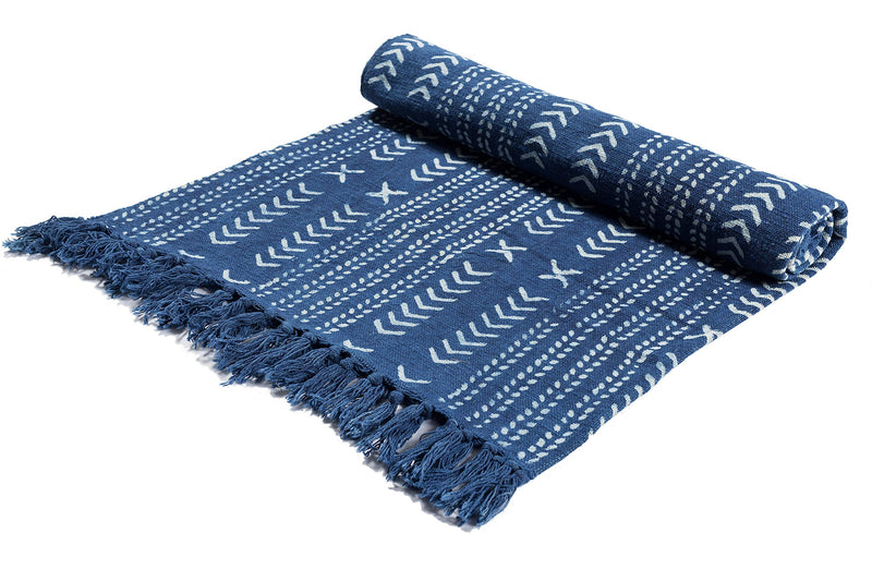 Ravaiyaa - Attitude is everything Indian Cotton Hand Block Printed Blanket Sofa Couch Throw Home Bed Decor (Indigo Blue)