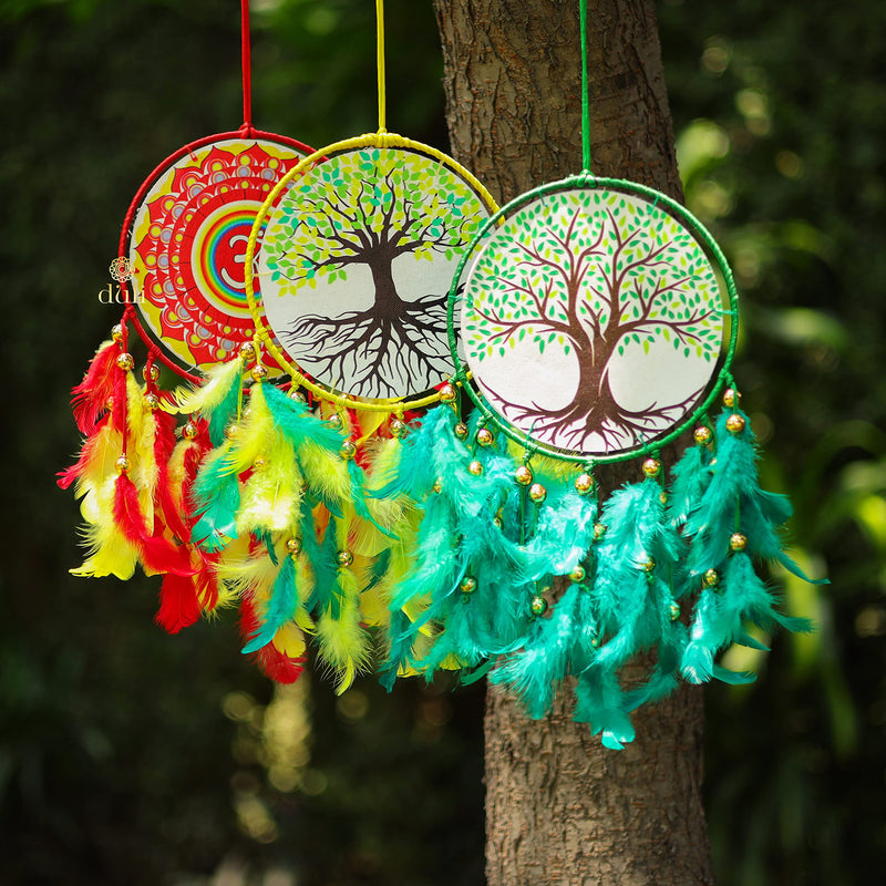 DULI Dream Catcher Handmade Tree of Life Canvas Dreamcatcher for Bedrooms Office Balcony Outdoors Garden Car Hanging, 49cm, Dreamkacher (CanvasTreeofLifeMediumDC-Green)