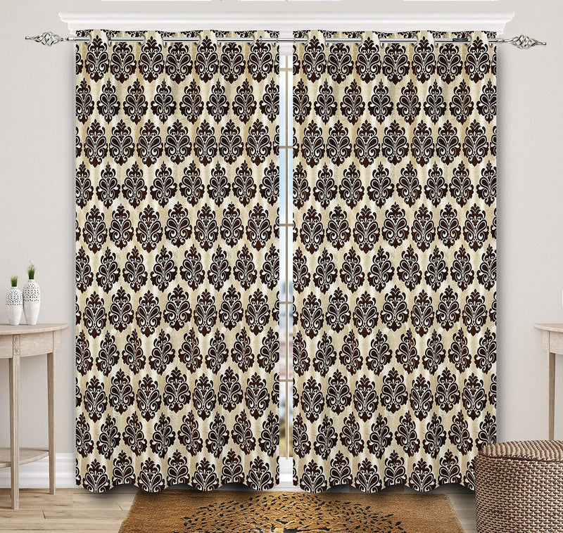 Saral Home Light Brown Medallion Chenille & Polyester Yarn Room Darkening Door & Windows Curtain -(Set of 2, 4x7Ft)