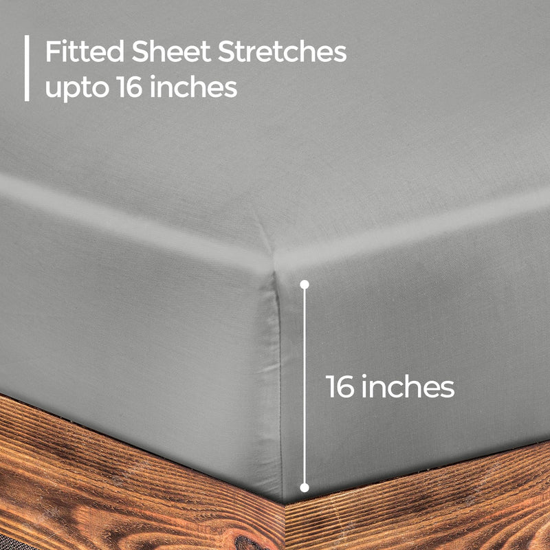 Royale LINENS 300 Thread Count 100% Long Staple Combed Cotton Fitted Sheet - Soft Deep Pocket Bottom Sheet - Silver Fitted Sheet Queen Size - Queen Fitted Sheet Only - Elastic Sheet (Queen, Silver)