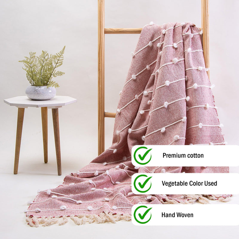 DMAASA Pure Cotton Pink Throw Blanket | 50x70 Inch Bed, Living Room, Chair Medium Size Throw | Multipurpose Soft Cozy Lightweight Breathable Throw Machine Washable