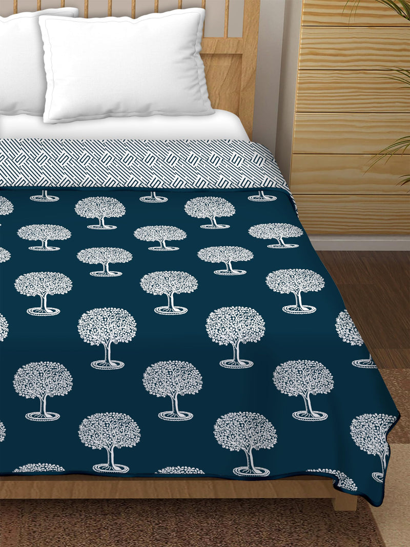 Dream Homme Pure Cotton Soft Reversible Printed Lightweight Blanket Double Bed | Dohar Double Bed Cotton King Size (Blue Tree)