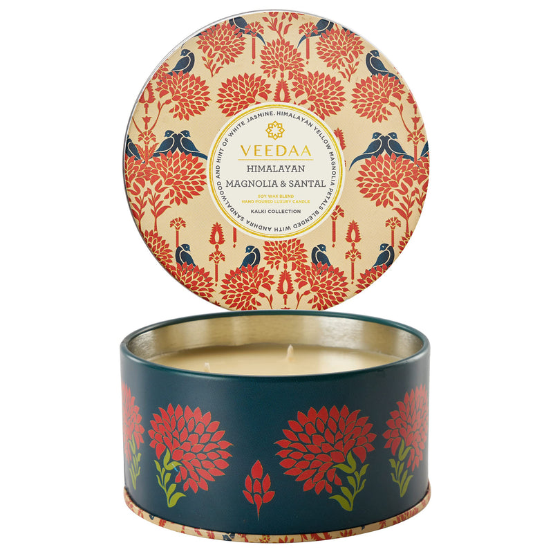 VEEDAA Himalayan Magnolia & Santal 3 Wick Tin Soy Wax Scented Candle (Burns 40 Hours)