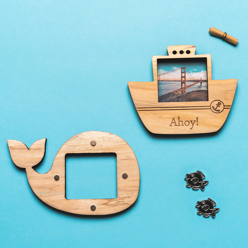 IVEI Ship and Whale Shaped Wooden Photo Magnet - Set of 2 Wood Magnets for Fridge - Magnet Board for Kids - Fridge Magnets