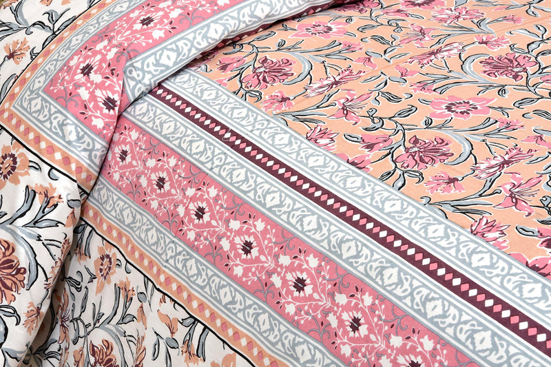 Urban Jaipur Floral Prints Cotton Bedsheet Double Bed 210 TC with 2 Pillow Covers (93 * 108 inches) (Pink)