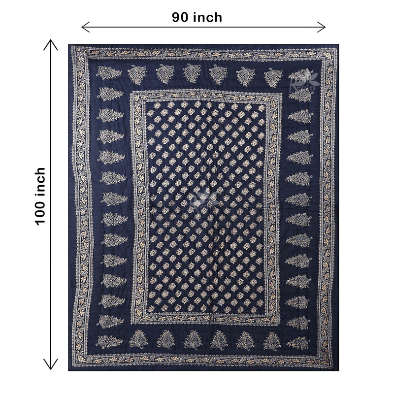 Rexxica 100% Pure Cotton Jaipuri Razai/Rajai Traditional Double Bed Quilt Blanket - 85 X 100 inch (Blue)