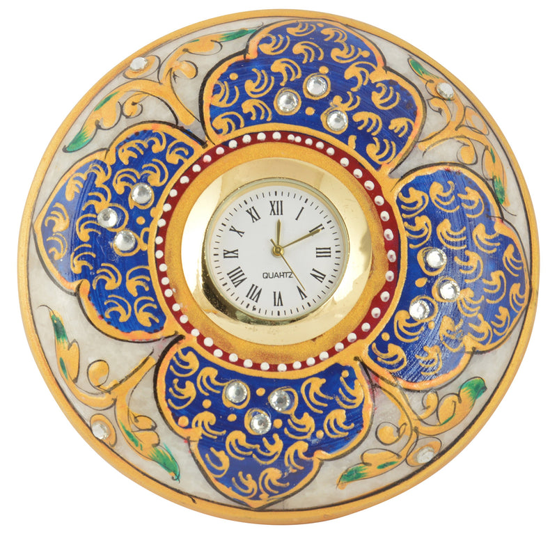 Unique Indian Crafts Marble Table Clock (10 cm x 17 cm x 17 cm)