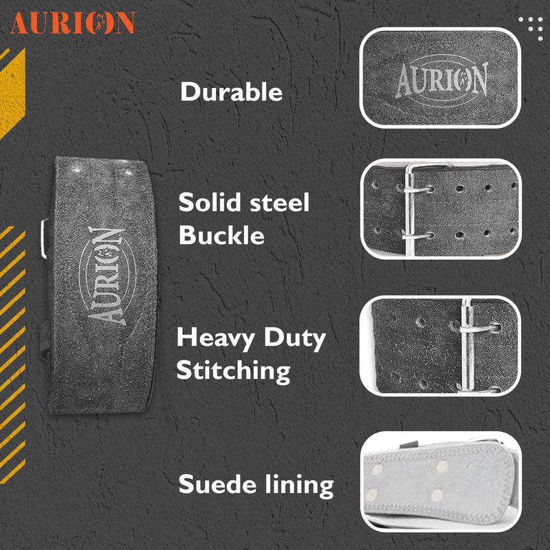 AURION Premium Suede Leather Premium Weightlifting Belt (Small, Grey, 1pc) for Men and Women| Body Fitness Gym Back Support Weightlifting Belt | Gym Equipment | Adjustable Buckle | Power Training