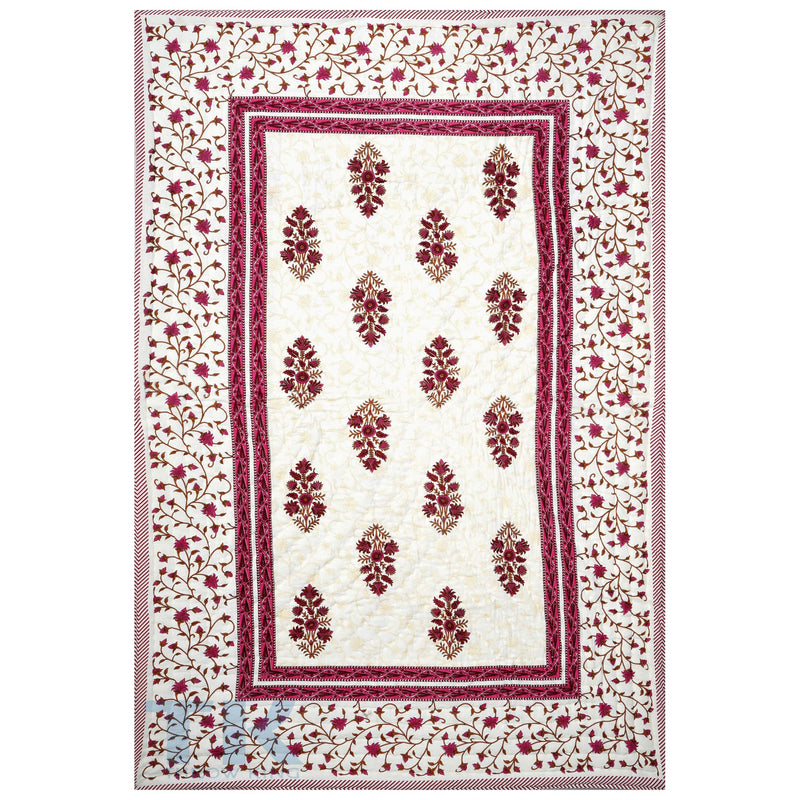 THROW KING World Famous Rajasthani Jaipuri razai Pure Cotton Single Bed Jaipuri Razai Soft AC Quilt/Razai/Rajai Floral Print,Jaipuri razai (90 x 60 inch) (Maroon)