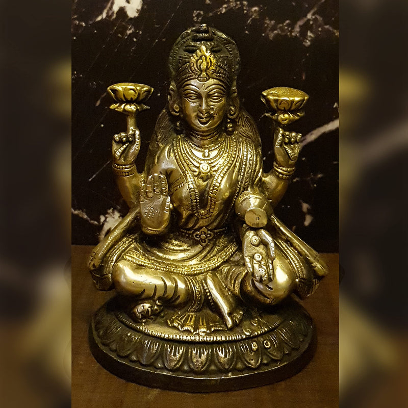 Divya Mantra Sri Laxmi Idol Home Puja Room Diwali Decor Pooja Mandir Decoration Items Living Room Showpiece Decorations Office Lakshmi Temple Murti Goddess Statue Brass Show Pieces - Brown