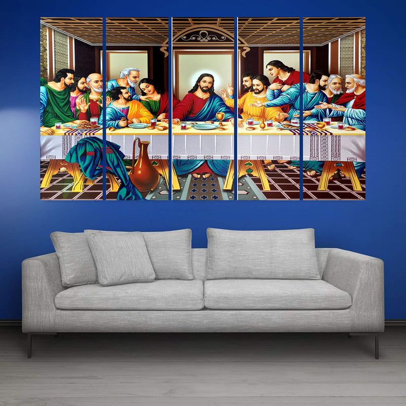 KYARA ARTS Multiple Frames, Beautiful Jesus Last Supper Wall Painting for Living Room, Bedroom, Office, Hotels, Drawing Room Wooden Framed Digital Painting (50inch x 30inch)