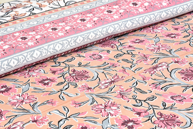 Urban Jaipur Floral Prints Cotton Bedsheet Double Bed 210 TC with 2 Pillow Covers (93 * 108 inches) (Pink)