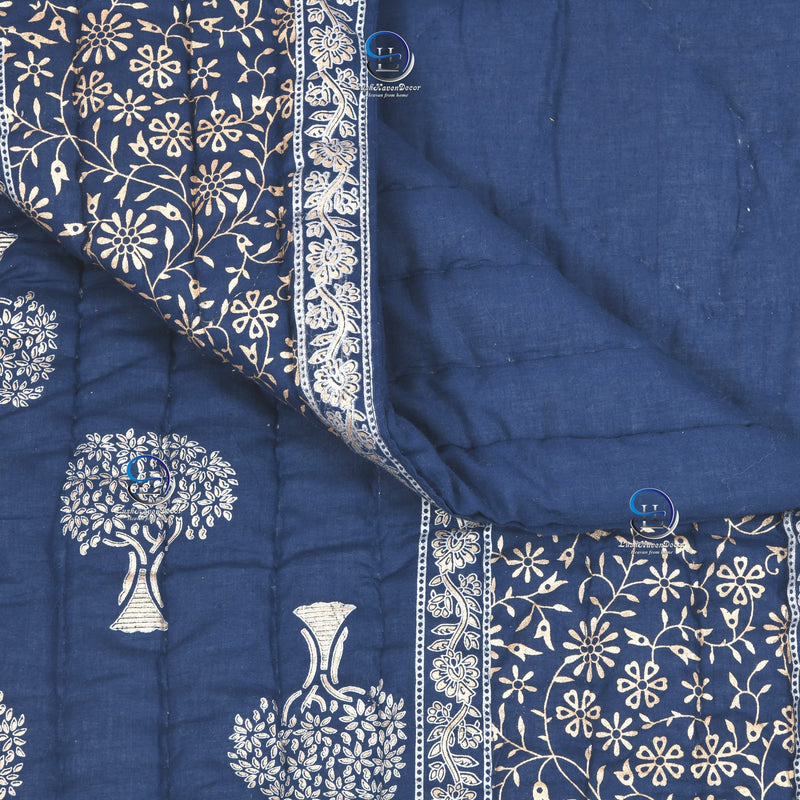 THROWS HOME DECOR 400 TC Jaipuri Rajasthani Traditional Light Weight Pure Cotton Single Bed Soft Jaipuri AC/Winter Quilt/Razai Floral Blue Print (Size 55 X 85 inch Stitch Including) Set of 1