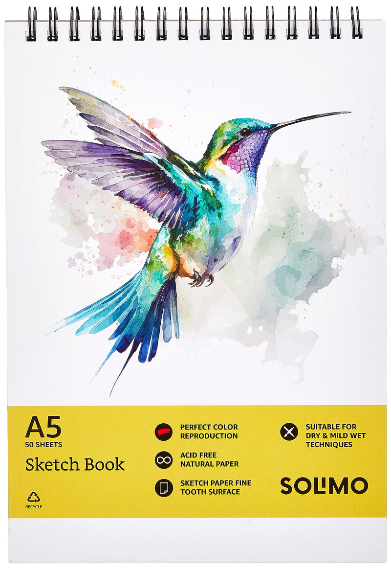 Amazon Brand - Solimo Sketchbooks, Spiral-Bound, Mini Size, Professional-Grade Sheets, Compatible with a Range of Art Material (A5, Set of 2)