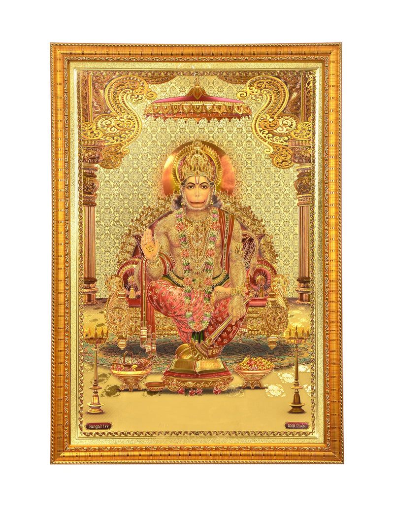 Amazon Brand - Umi. Gold Foil Ram Bhakt Pawan suth Bajrang Bali Hanumanji Poster with Frame, Length : 20 inch