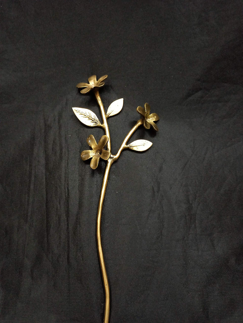 Brass Leafy with Flower for Home Decor Item Collectible Handicraft Art, Yellow, 4 x 0.8 x 11 Inch (L x W x H)