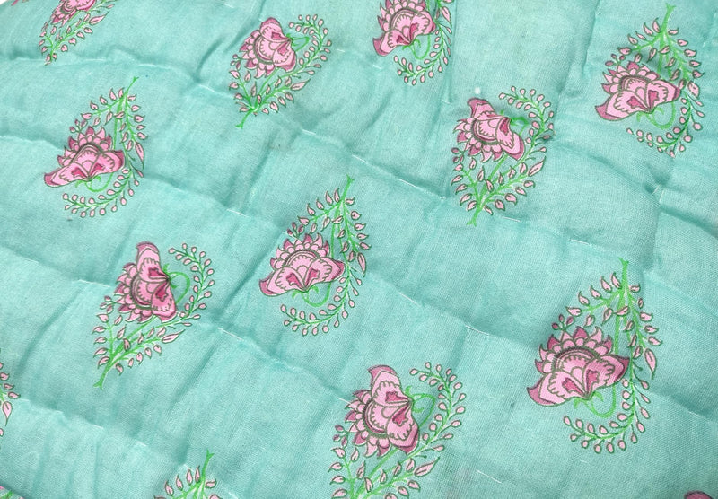 Gnudi Reversible Jaipuri razai for Winter Double Bed/Pure Cotton Jaipuri razai Double Bed/Jaipuri razai Double Bed for mild Winter, 85x100 inch (Sea Green)